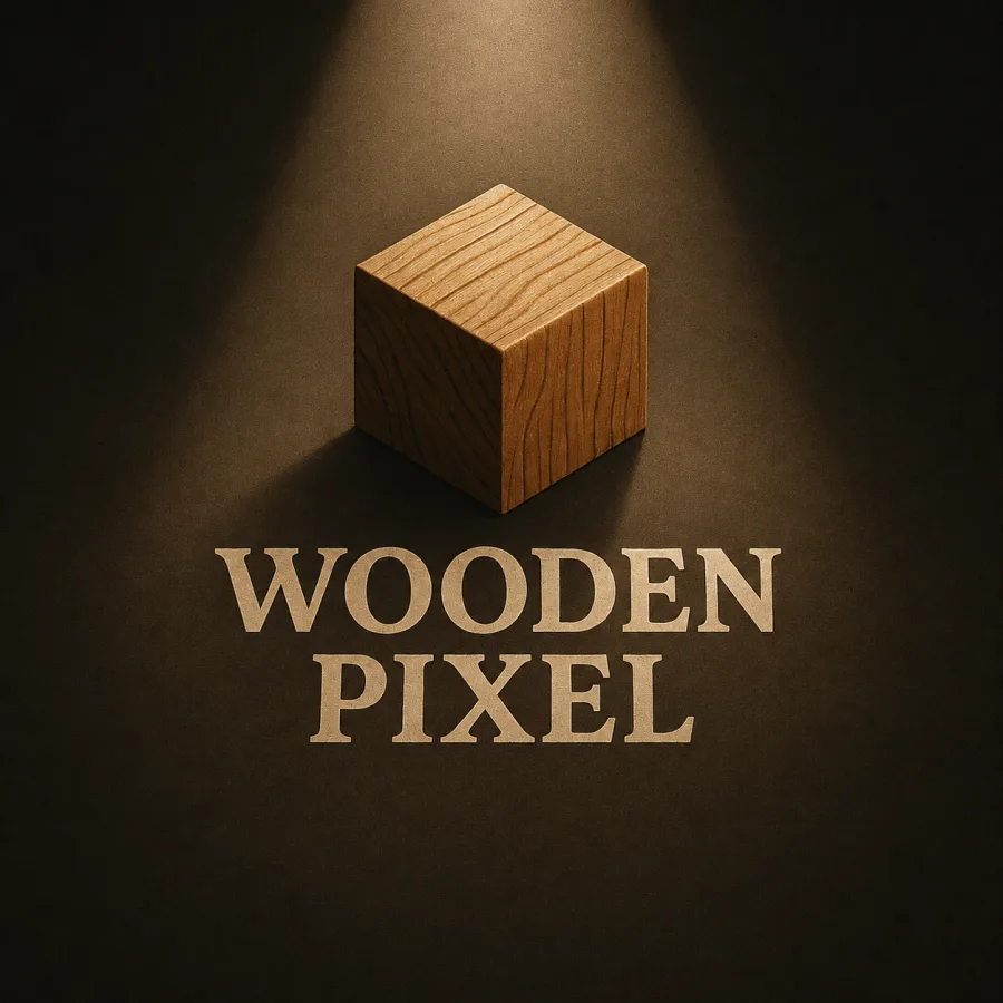 The Wooden-Pixel Studios logo: a wooden cube under a spotlight.